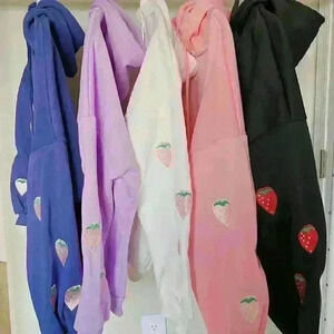 Purple Strawberry Sleeve Oversized Hoodie